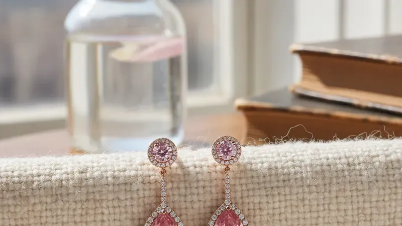 Essayage de boucles d'oreilles saphir devant miroir